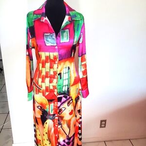 Women's Colorful Abstract Print Shirt Dress